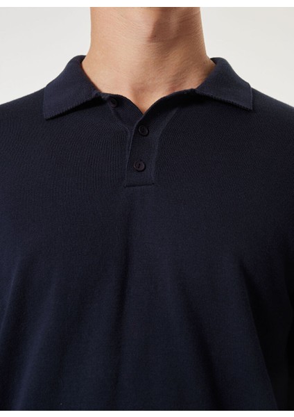 Lacivert Erkek Polo Basic Düz Kazak MML4WM-KZK9510