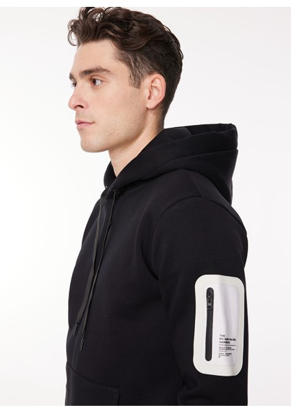 Kapüşon Yaka Siyah - Beyaz Erkek Sweatshırt Hew G511 Repocket_repocket Regular