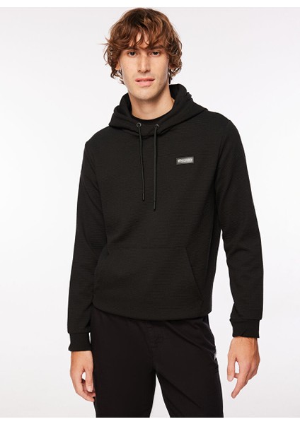 Siyah Erkek Kapüşon Yaka Basic Sweatshirt D3WM-SWT27