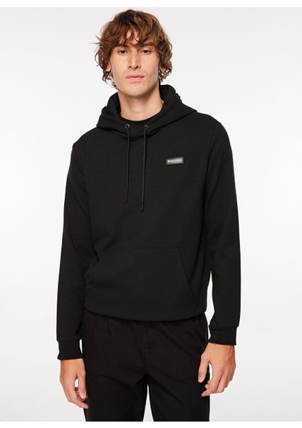 Siyah Erkek Kapüşon Yaka Basic Sweatshirt D3WM-SWT27
