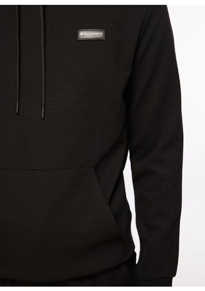 Siyah Erkek Kapüşon Yaka Basic Sweatshirt D3WM-SWT27