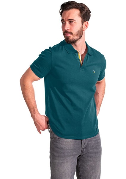 Erkek Merserize Plaket Şeritli Polo Yaka Pike T-Shirt