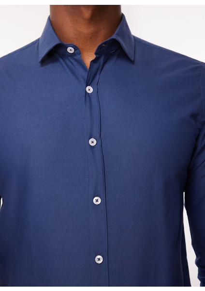 Slim Fit Gömlek Yaka Koyu Mavi Erkek Gömlek A276CARLOXFI