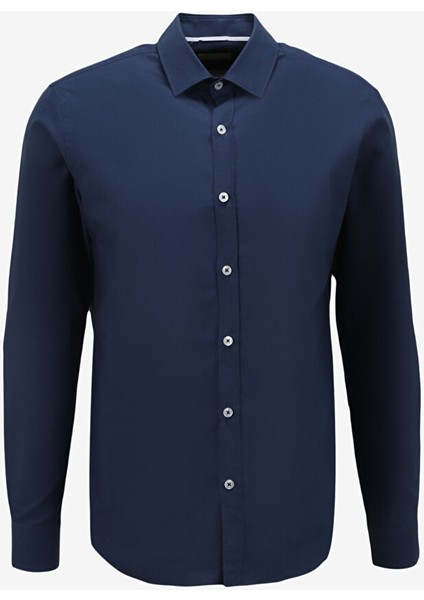 Slim Fit Gömlek Yaka Koyu Mavi Erkek Gömlek A276CARLOXFI