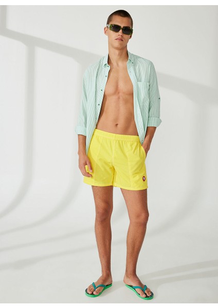 Sarı Erkek Bağlamalı Bel Şort New Swımm Boxer