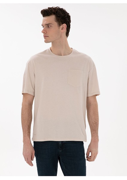 Bej Comfort Fit Basic Tişört