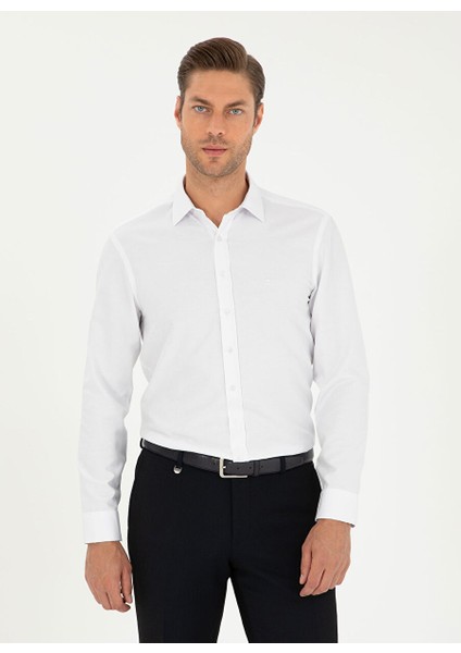 Beyaz Erkek Klasik Slim Fit Mikro Gömlek Ostera-Bsc Gomlek Uzunkol