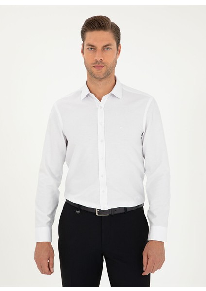 Beyaz Erkek Klasik Slim Fit Mikro Gömlek Ostera-Bsc Gomlek Uzunkol modelleri
