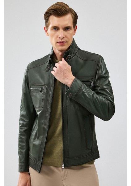 Wade Erkek Haki Slim-Fit Deri Mont 22WGD6462VE