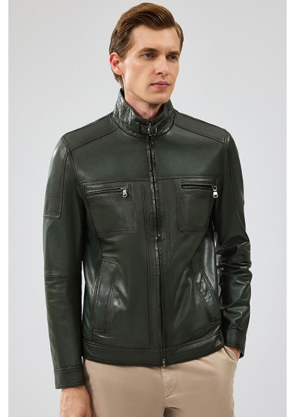 Wade Erkek Haki Slim-Fit Deri Mont 22WGD6462VE