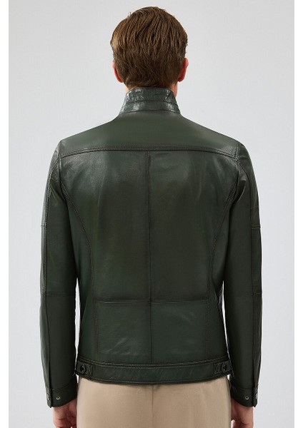 Wade Erkek Haki Slim-Fit Deri Mont 22WGD6462VE