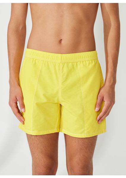 Sarı Erkek Bağlamalı Bel Şort New Swımm Boxer