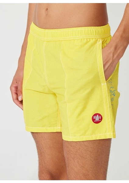 Sarı Erkek Bağlamalı Bel Şort New Swımm Boxer