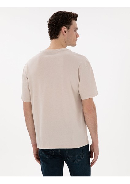 Bej Comfort Fit Basic Tişört