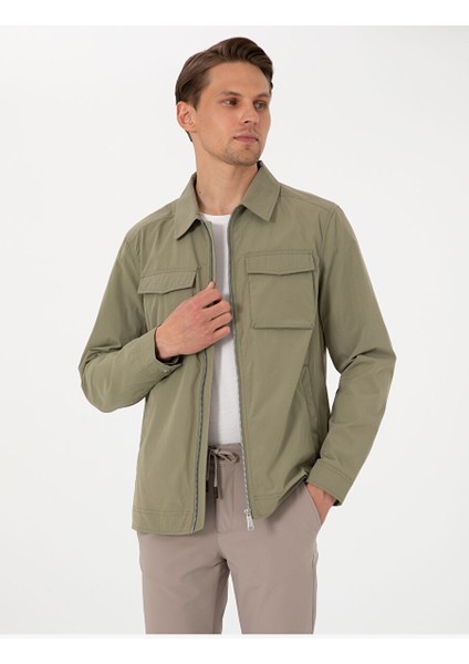 Haki Regular Fit Fermuarlı Ince Ceket