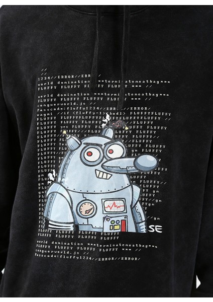 Fluffy Kapüşonlu Oversize Antrasit Erkek Sweatshirt Fluffy-E-10