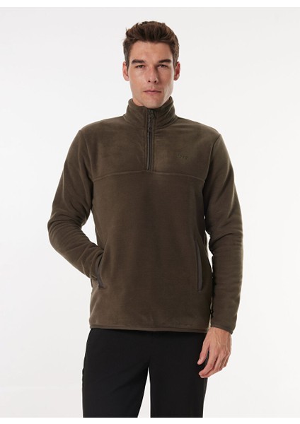 Haki Erkek Dik Relaxed Düz Polar Sweatshırt C4WM-SWT4201