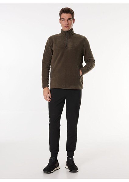 Haki Erkek Dik Relaxed Düz Polar Sweatshırt C4WM-SWT4201