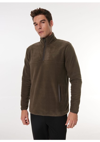 Haki Erkek Dik Relaxed Düz Polar Sweatshırt C4WM-SWT4201