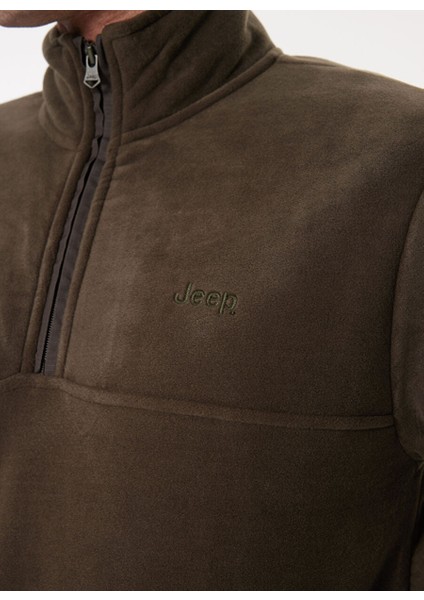 Haki Erkek Dik Relaxed Düz Polar Sweatshırt C4WM-SWT4201