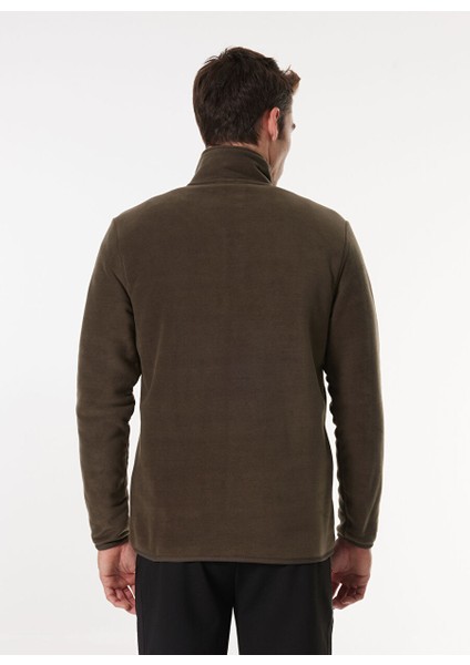 Haki Erkek Dik Relaxed Düz Polar Sweatshırt C4WM-SWT4201