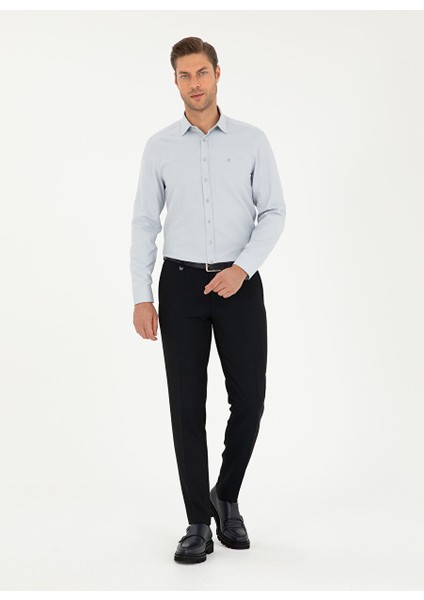 Gri Erkek Klasik Slim Fit Mikro Gömlek Ostera-Bsc Gomlek Uzunkol