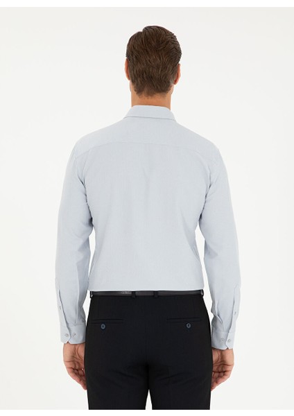 Gri Erkek Klasik Slim Fit Mikro Gömlek Ostera-Bsc Gomlek Uzunkol
