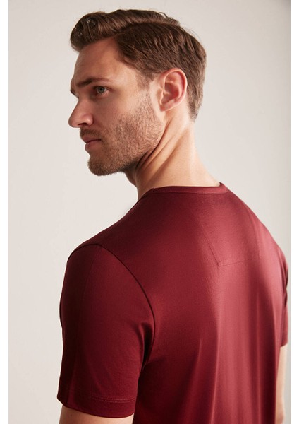 Bisiklet Yaka Bordo Basic T-Shirt modelleri