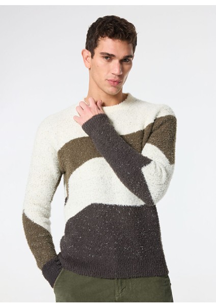 Ekru Erkek Bisiklet Slim Fit Kazak MI2842SS
