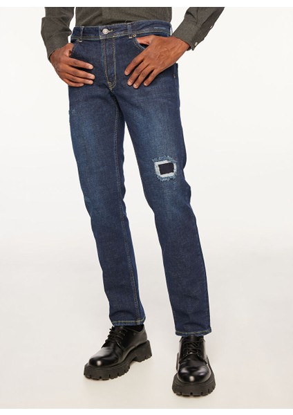 Lacivert Erkek Düz Paça Slim Fit Denim Pantolon FM23W27PD