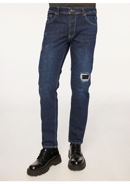 Lacivert Erkek Düz Paça Slim Fit Denim Pantolon FM23W27PD