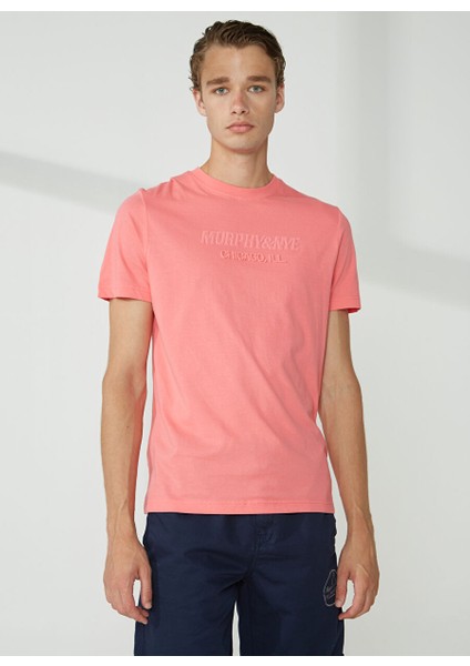 Bisiklet Yaka Düz Pembe Erkek T-Shirt Emboss T-Shırt modelleri