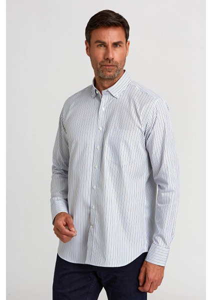 Erkek Regular Fit Çizgili Spor Gömlek Mavi GM23K232014_C35 indirimleri
