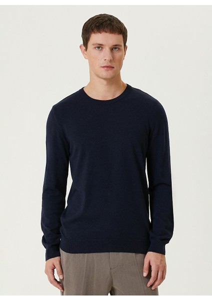 Lacivert Erkek Bisiklet Slim Fit Düz Kazak 1091812