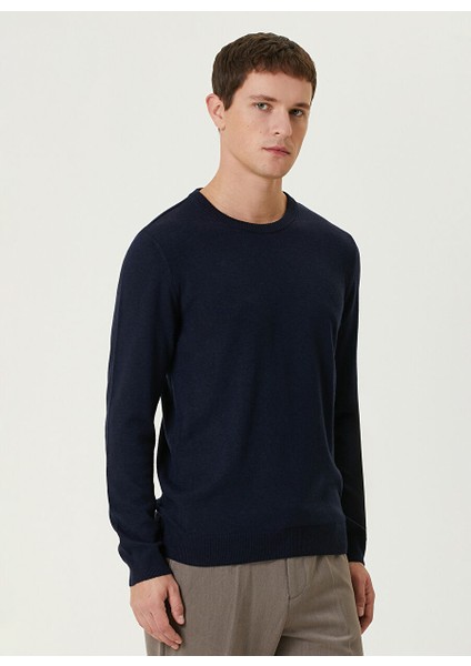 Lacivert Erkek Bisiklet Slim Fit Düz Kazak 1091812