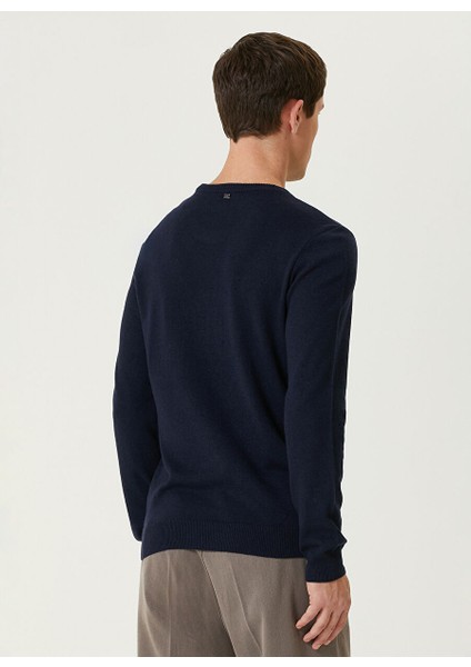 Lacivert Erkek Bisiklet Slim Fit Düz Kazak 1091812