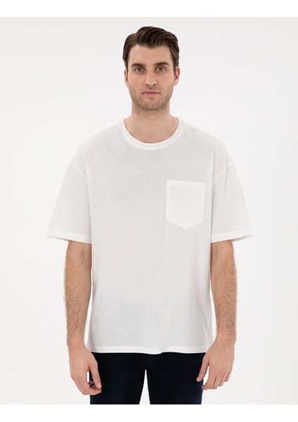 Ekru Comfort Fit Basic Tişört