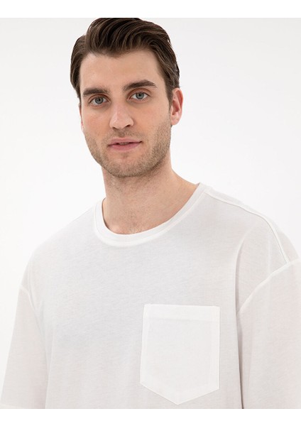 Ekru Comfort Fit Basic Tişört