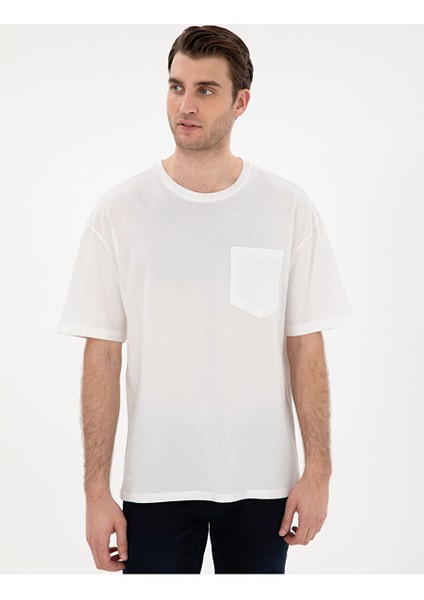 Ekru Comfort Fit Basic Tişört