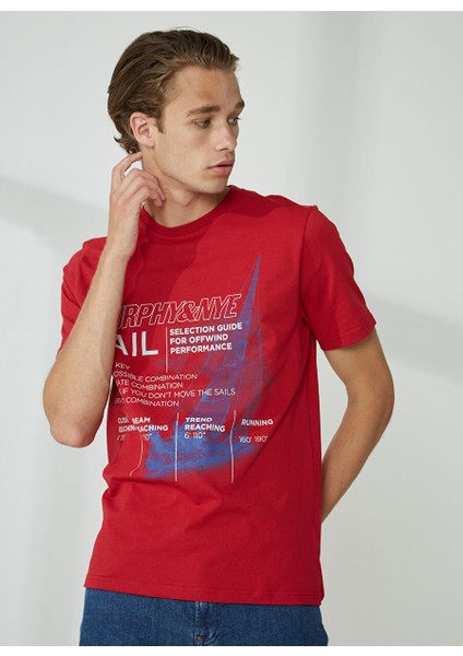 Bisiklet Yaka Düz Kırmızı Erkek T-Shirt Rıg T-Shırt