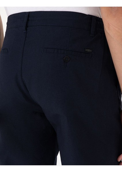 Lacivert Carrot Fit Keten Karışımlı Beli Lastikli Bağcıklı Kanvas Pantolon