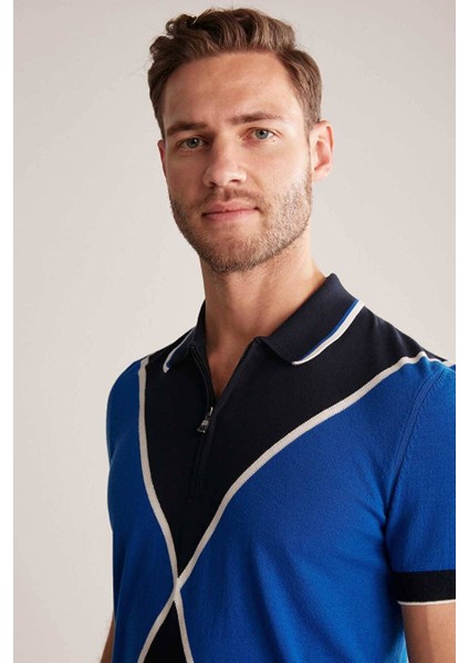 Fermuar Detaylı Lacivert-Indigo Triko Polo