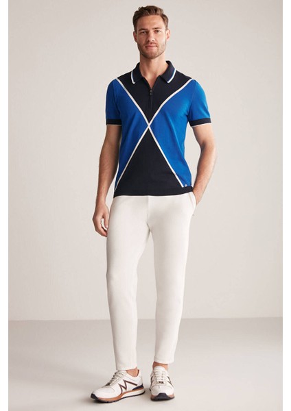 Fermuar Detaylı Lacivert-Indigo Triko Polo