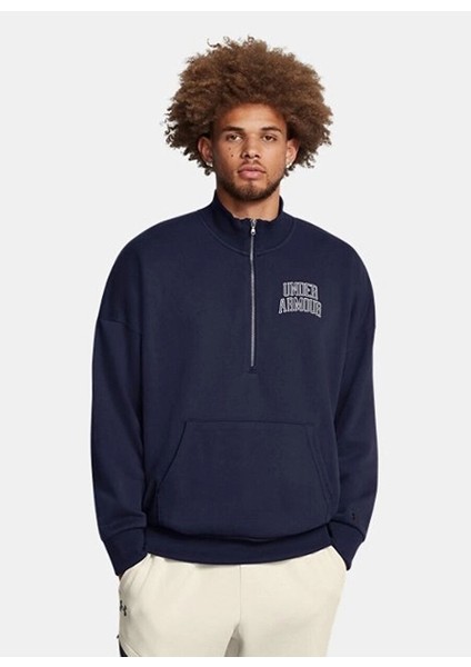 Lacivert Erkek Fermuarlı Normal Düz Sweatshirt 1386550-410 Ua Icon Hwt Terry Os 1/