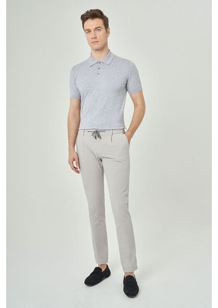 Erkek Beli Lastikli ve Ipli 4 Cep Pileli Spor Pantolon Gri PNS22Y22107_D55