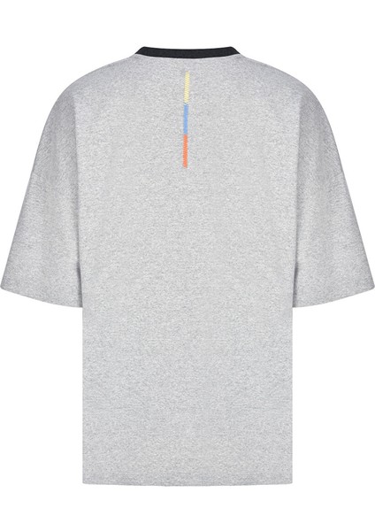 Düşük Omuzlu Oversize Tişört - Gri Krom