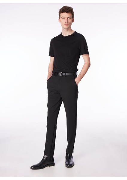 Siyah Erkek Düğmeli Bisiklet Yaka Basic T-Shirt F4SM-TST 0717