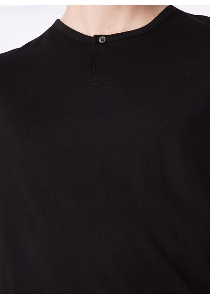 Siyah Erkek Düğmeli Bisiklet Yaka Basic T-Shirt F4SM-TST 0717