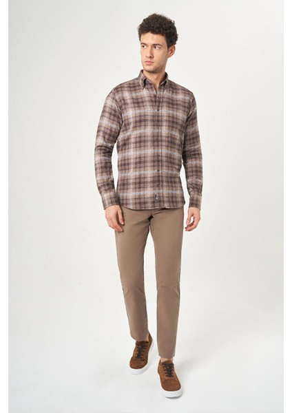 Erkek Regular Fit Uzun Kollu Flanel Gömlek Kahve GM22K222101_D11