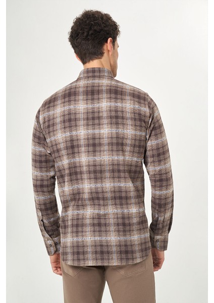 Erkek Regular Fit Uzun Kollu Flanel Gömlek Kahve GM22K222101_D11